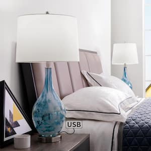 Denver 28 in. Blue Dimmable Table Lamp Set with USB (Set of 2)