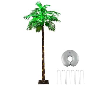 6 ft. Green LED Lighted Artificial Palm Tree Hawaiian Style Tropical with Coconuts Beach