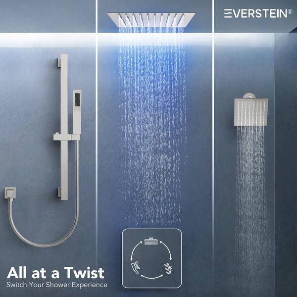 【swnt】 EVERSTEIN 3-Spray Square 12 in. Rain LED Shower System with 6 in
