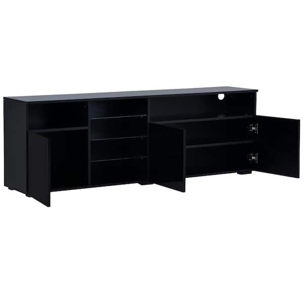 FORCLOVER 63 in. W Black TV Stand Fits TV's up to 70 in. Modern ...