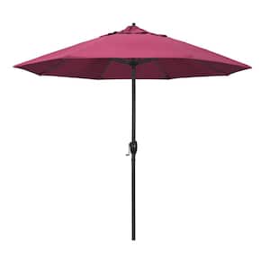 9 ft. Black Aluminum Market Patio Umbrella Auto Tilt in Hot Pink Sunbrella