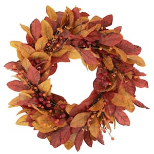 24 in. Red Unlit Berries with Leaves Artificial Harvest Wreath