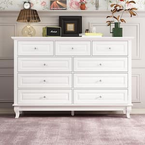 9-Drawer White Wood Dresser Bedroom Storage Cabinet Modern Style 37 in. H x 55.1 in. W x 15.7 in. D