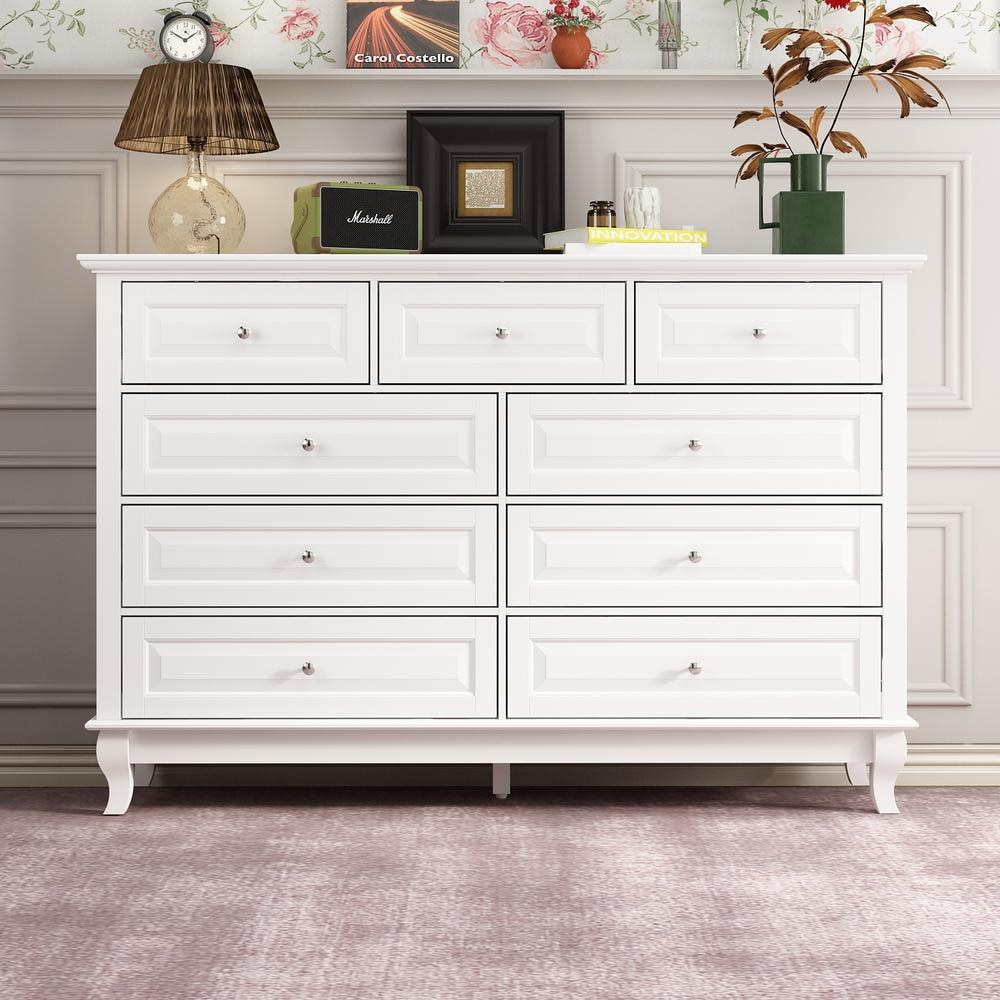 9-Drawer White Wood Dresser Bedroom Storage Cabinet Modern Style 37 in. H x 55.1 in. W x 15.7 in. D - thumbnail 2