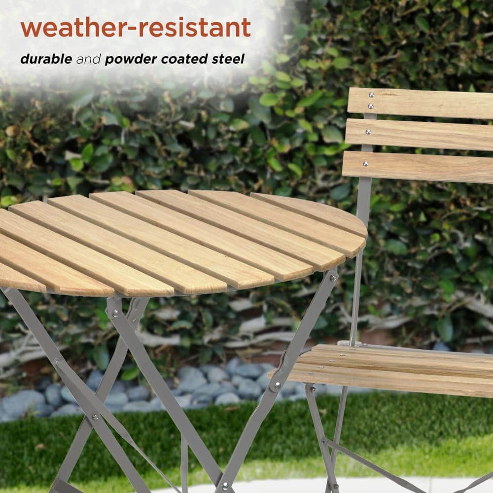 Natural Wood and Metal 3-Piece Folding Bistro Set