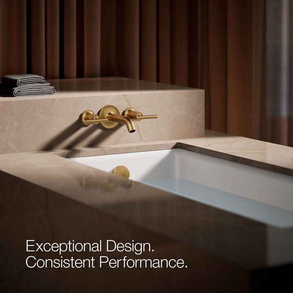 Elegant Vibrant Brushed Moderne Brass Wall-Mount Tub Faucet Lever Handles