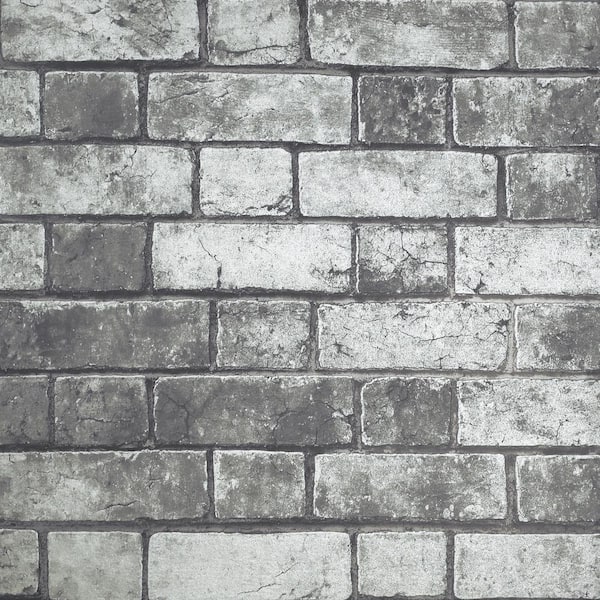 Arthouse Brickwork Grey Textured Vinyl Wallpaper
