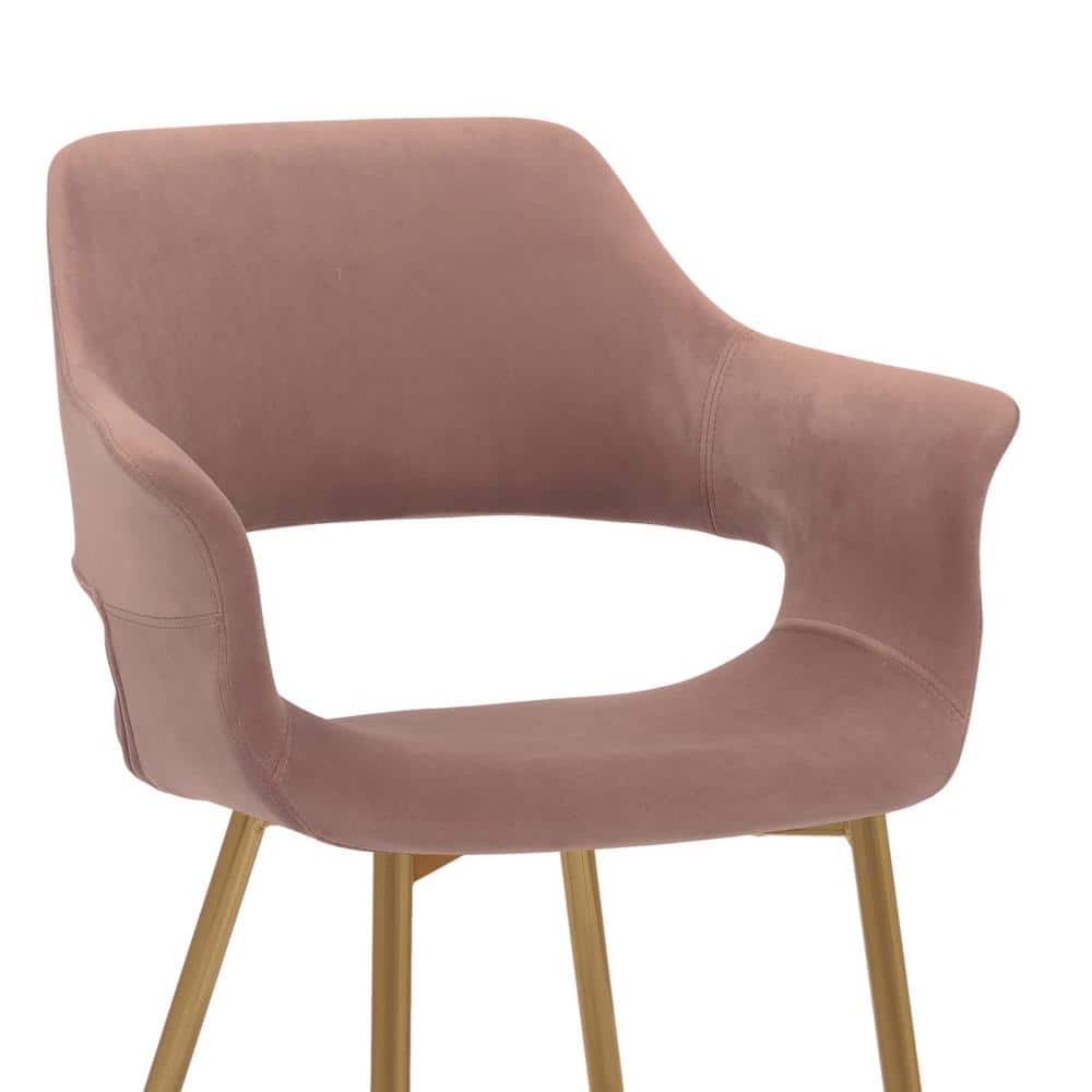 Elegant Pink Velvet Upholstered Arm Chair with Gold Metal Legs