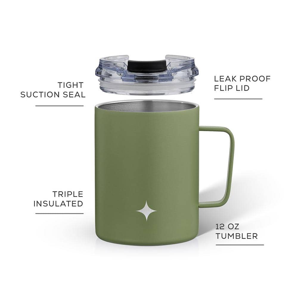 Green Triple Insulated Stainless Steel Travel Tumbler with Handle, 12oz