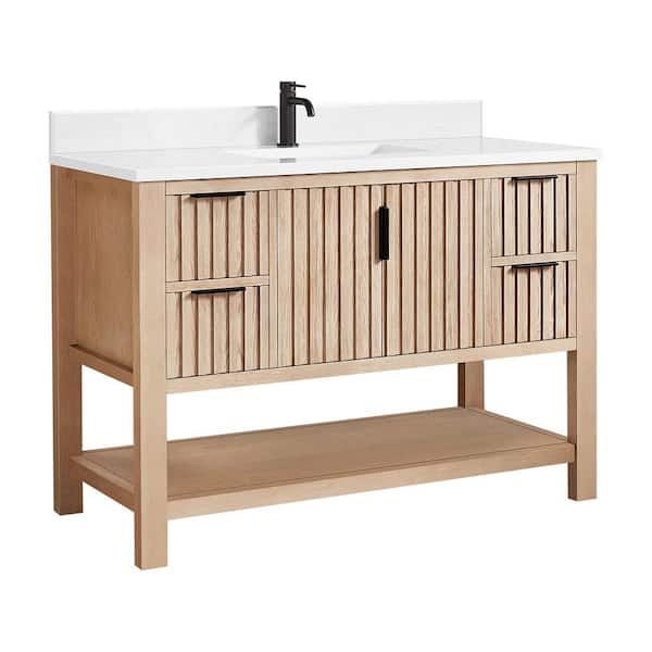 Tehran 48 in.W x 22 in.D x 33.9 in.D Single Bath Vanity in Aged Natural Oak with White Engineered Stone Top