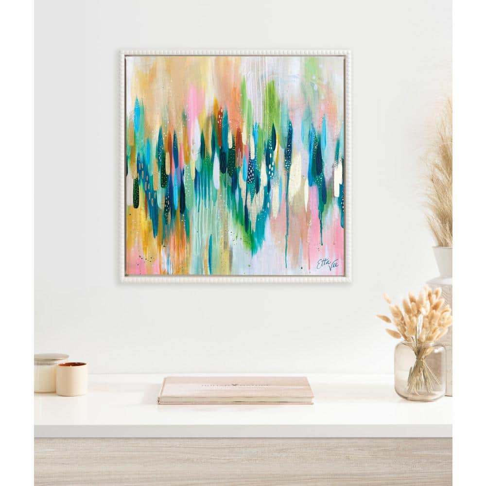 22"x22" Colorful Abstract Brushstroke Canvas with Beaded Frame