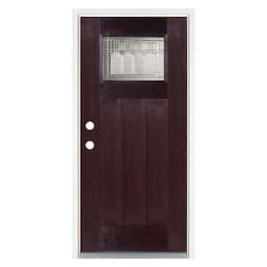 36 in. x 80 in. Dark Walnut Right-Hand Inswing Vintage Classic Craftsman Stained Fiberglass Prehung Front Door