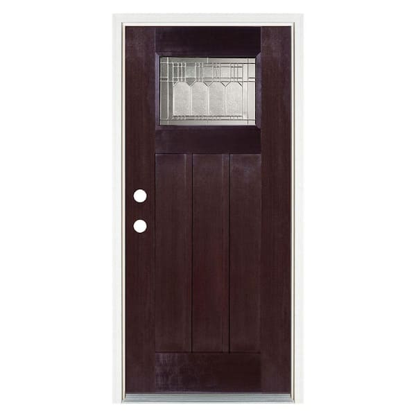 MP Doors 36 in. x 80 in. Dark Walnut Right-Hand Inswing Vintage Classic Craftsman Stained Fiberglass Prehung Front Door