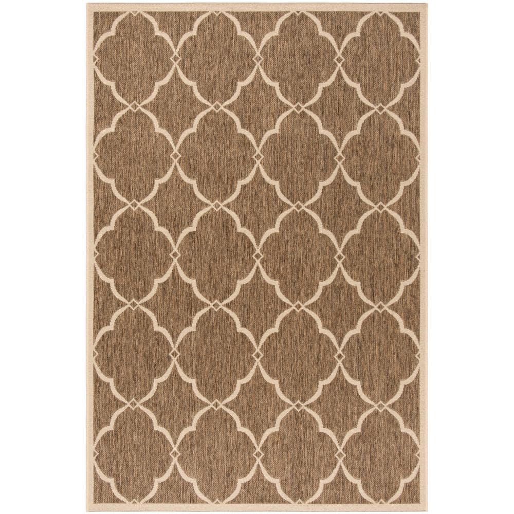 Beige and Cream Geometric Synthetic Indoor/Outdoor Area Rug