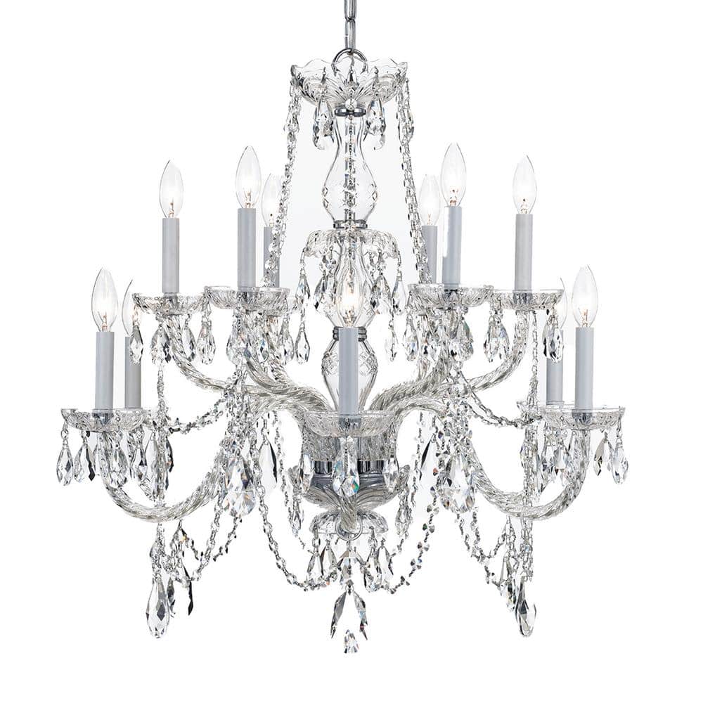 Elegant Polished Chrome 12-Light Chandelier with Italian Crystal