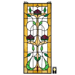 Ruskin Rose Three Flower Tiffany-Style Stained Glass Window Panel