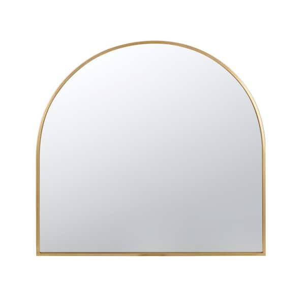 Tatahance 33 in. W x 31 in. H Arched Metal Gold Frame Decorative Wall Mirror
