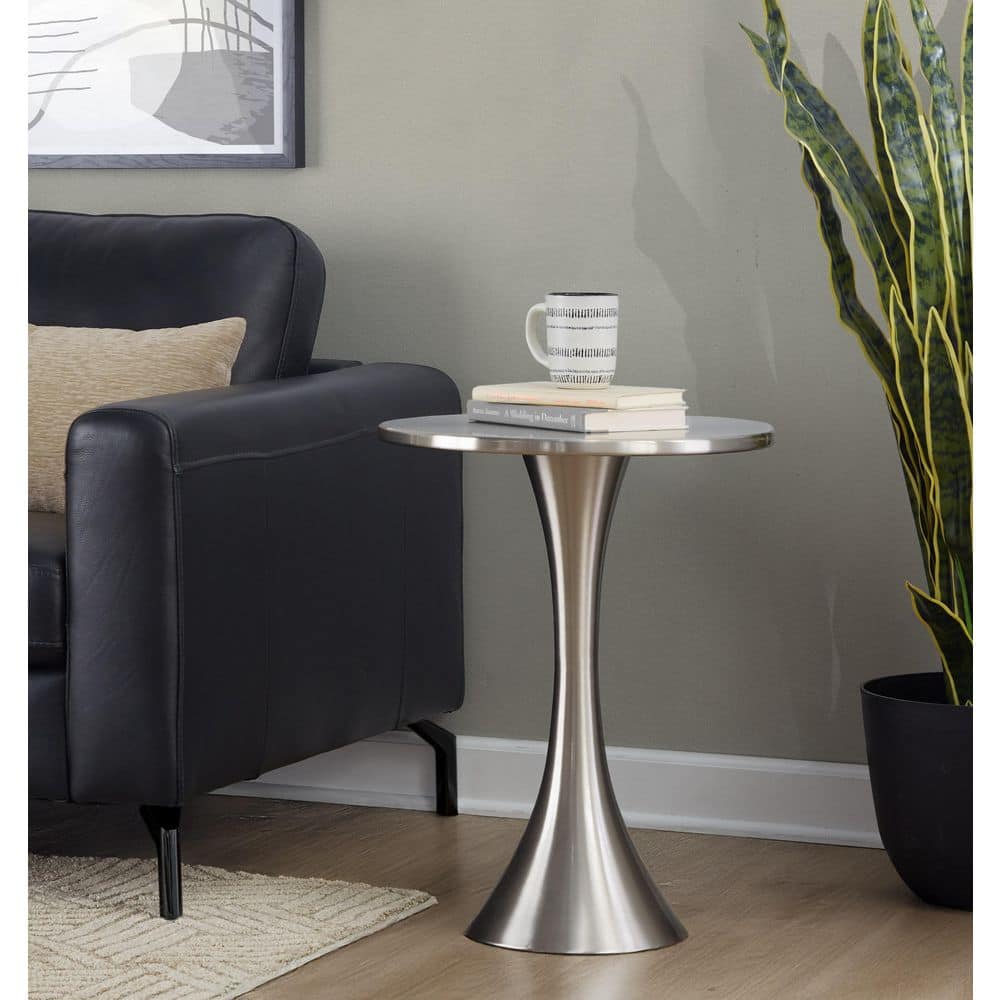 Lenuxe 19 in. Brushed Nickel Round Metal End Table - thumbnail 7