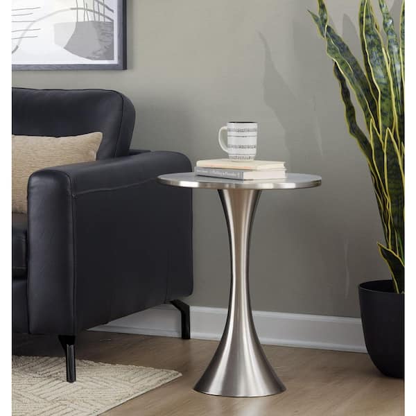 Lenuxe 19 in. Brushed Nickel Round Metal End Table