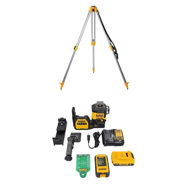 Construction Tripod and 230 ft. Green 3-Plane Laser Level Kit with Battery, Charger, Detector and Kitbox