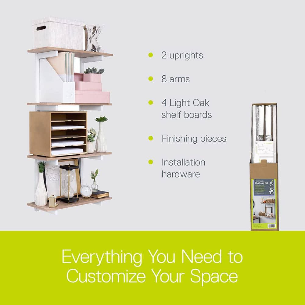Light Oak 4-Tier Adjustable Floating Wall Shelves