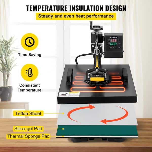 15 in. x 15 in. Heat Press Machine 2 in 1 Digital Precise Heat Control