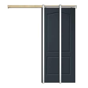 36 in. x 80 in. Charcoal Gray Painted Composite MDF 2PANEL Arch Top Sliding Door with Pocket Door Frame and Hardware Kit