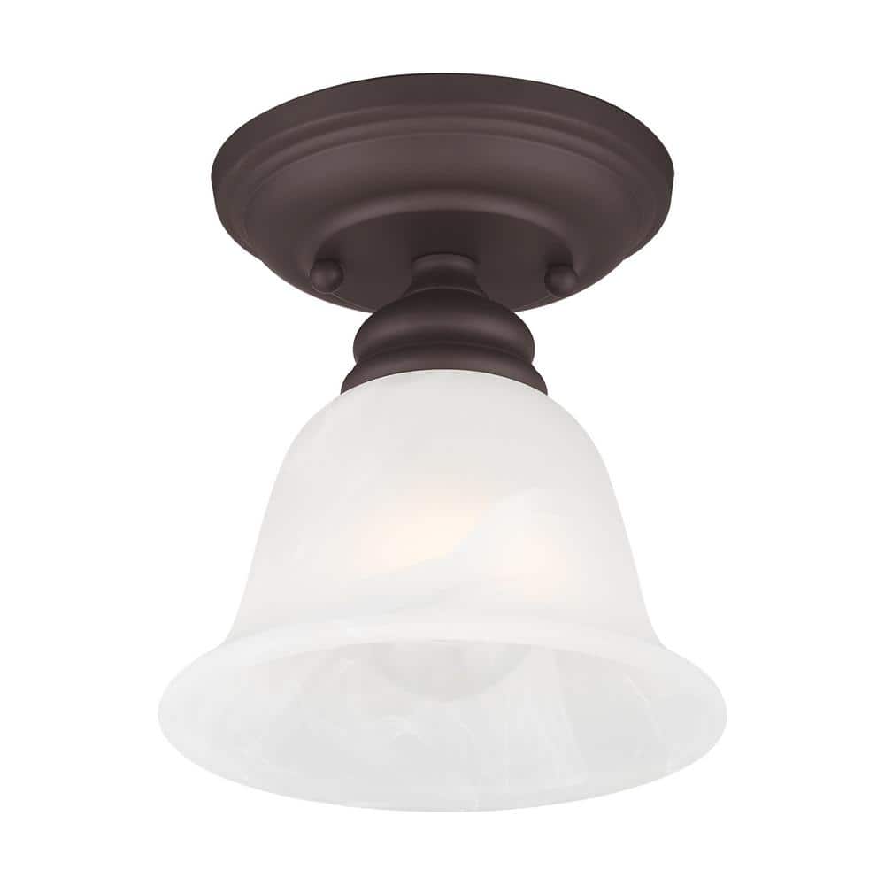 Essex Bronze 1-Light Flush Mount with White Alabaster Glass