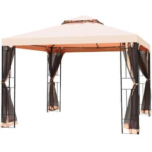 10 ft. x 10 ft. Light Brown Outdoor Patio Canopy Tent with Netting (2-Tier)