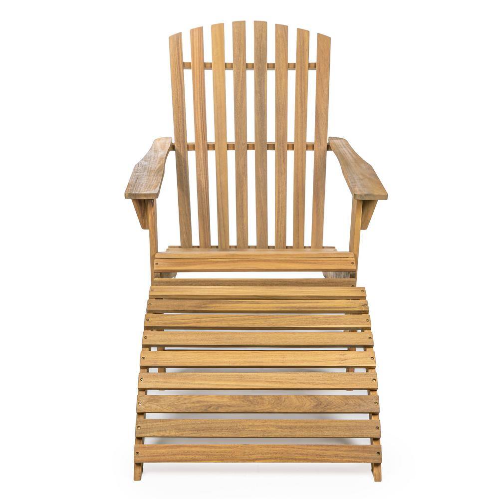 Saranac Teak Brown Wood Adirondack Chair with Detachable Ottoman