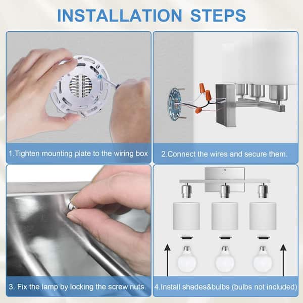 18.11 in. 3-Light Brushed Nickel Vanity Light, Rustproof Wall Sconce for Bathroom Mirror, Bulbs Not Included