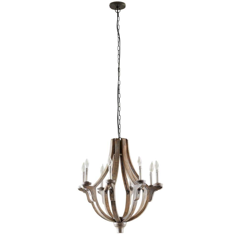 Rustic Brown Wood 8-Light Bell Form Chandelier