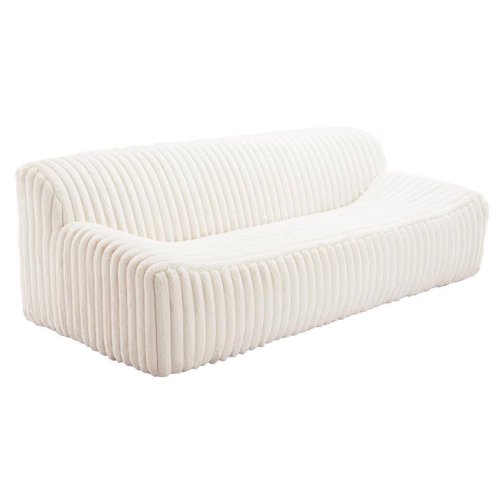 Cream Cord-Style Fabric Upholstered Sofa with Wood Frame