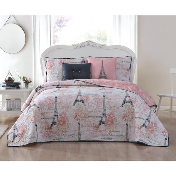 Unbranded Amour 5-Piece Pink Queen Quilt Set