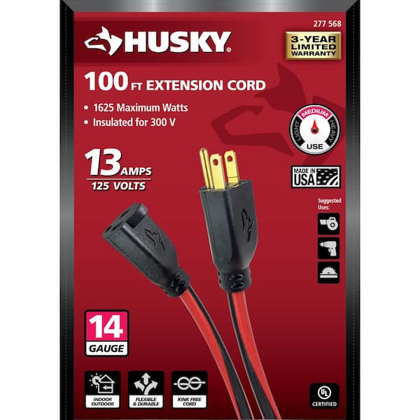 Husky 100 ft. 12/3 Medium Duty Cold Weather Indoor/Outdoor Extension Cord,  Blue 85100HY - The Home Depot