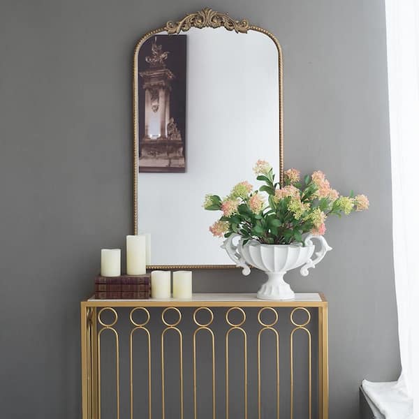 Gold 24 in W x 42 in. H Mid Century Arch MDF Framed Mirror Wall Mirror Wall Decor Mirror Bathroom Vanity Mirror