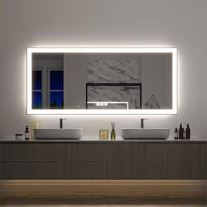 72 in. W x 32 in. H Rectangular Framed LED Anti-Fog Wall Mirror in Black with Backlit and Front Light