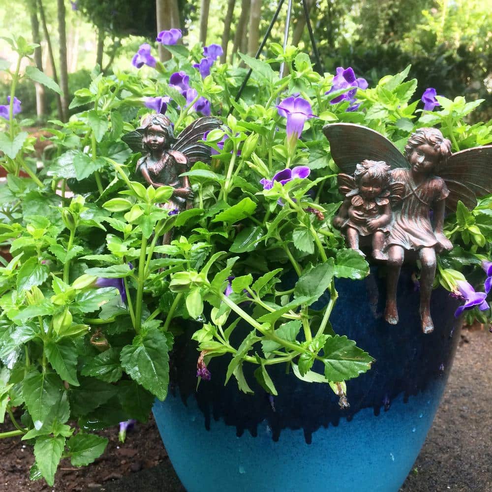 Bronze Patina Fairy Pot Sitters and Stakes Set
