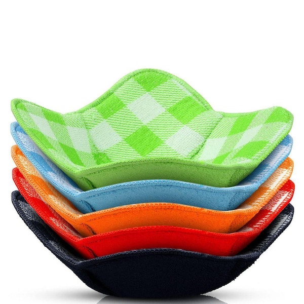 Microwave Safe Polyester Bowl Holder Set Heat Insulated Colorful Plaid Design Hot Plate Cozies 5 Pieces