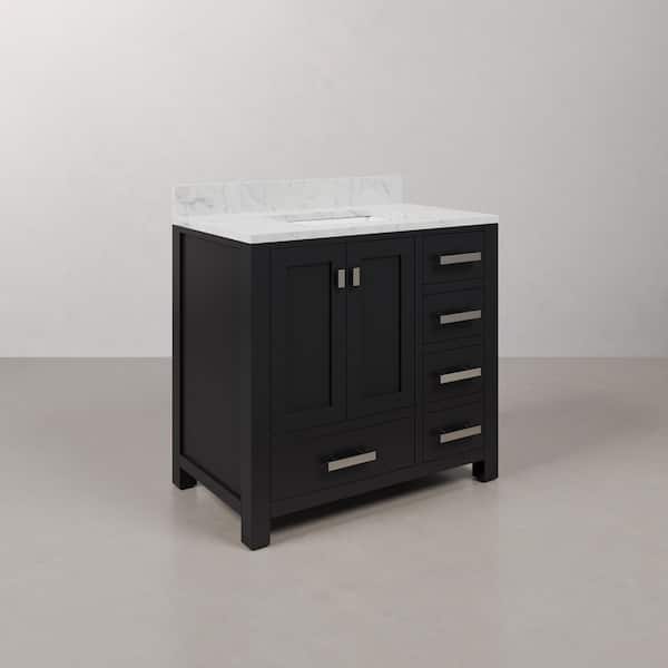 Madison 36 in. W x 21.5 in. D x 34 in. H Single Sink Bath Vanity in Espresso with Carrara White Marble Top