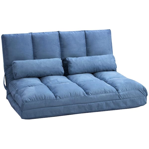 HOMCOM 40.25 in. Armless Linen L-Shaped Sofa in Blue