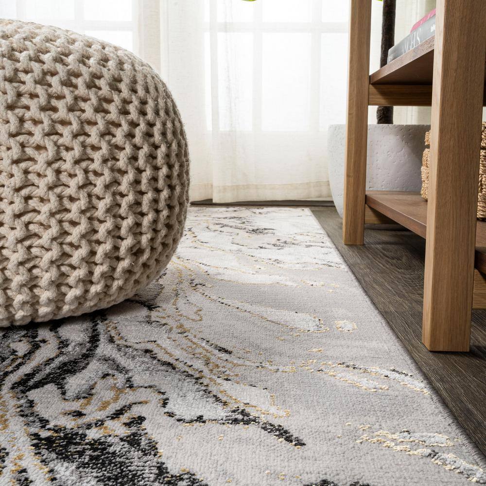 Abstract Swirl Marbled Gray Synthetic 5'x8' Area Rug