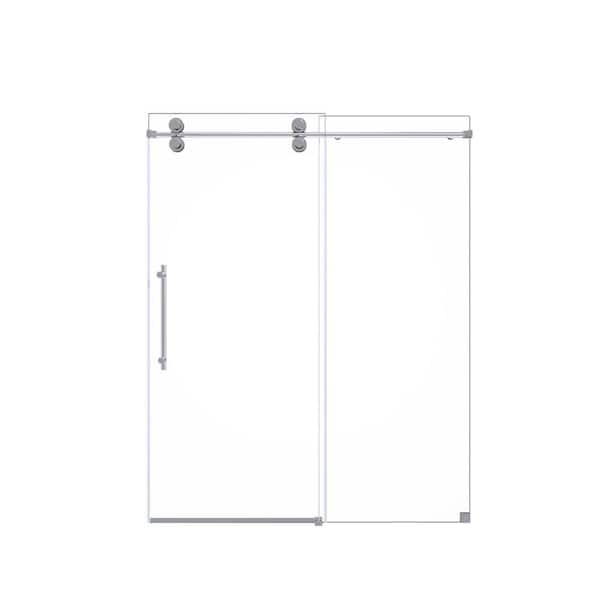 48 in. W x 76 in. H Frameless Single Sliding Shower Door in Chrome With 5/16 in. Clear Tempered Glass