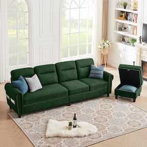 106.69 in. Wide Green Round-Arm Fabric L-Shaped Reversible Sectional Sofa with Side Storage Bags