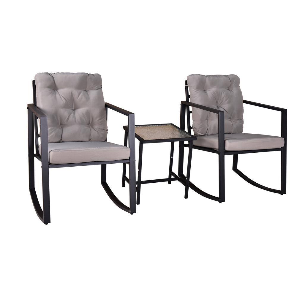 Black Plus Gray 3-Piece Metal Square 19.88 in. Table Height Outdoor Bistro 