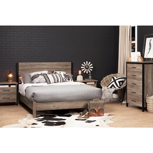 South Shore Munich Weathered Oak and Matte Black Queen-Size