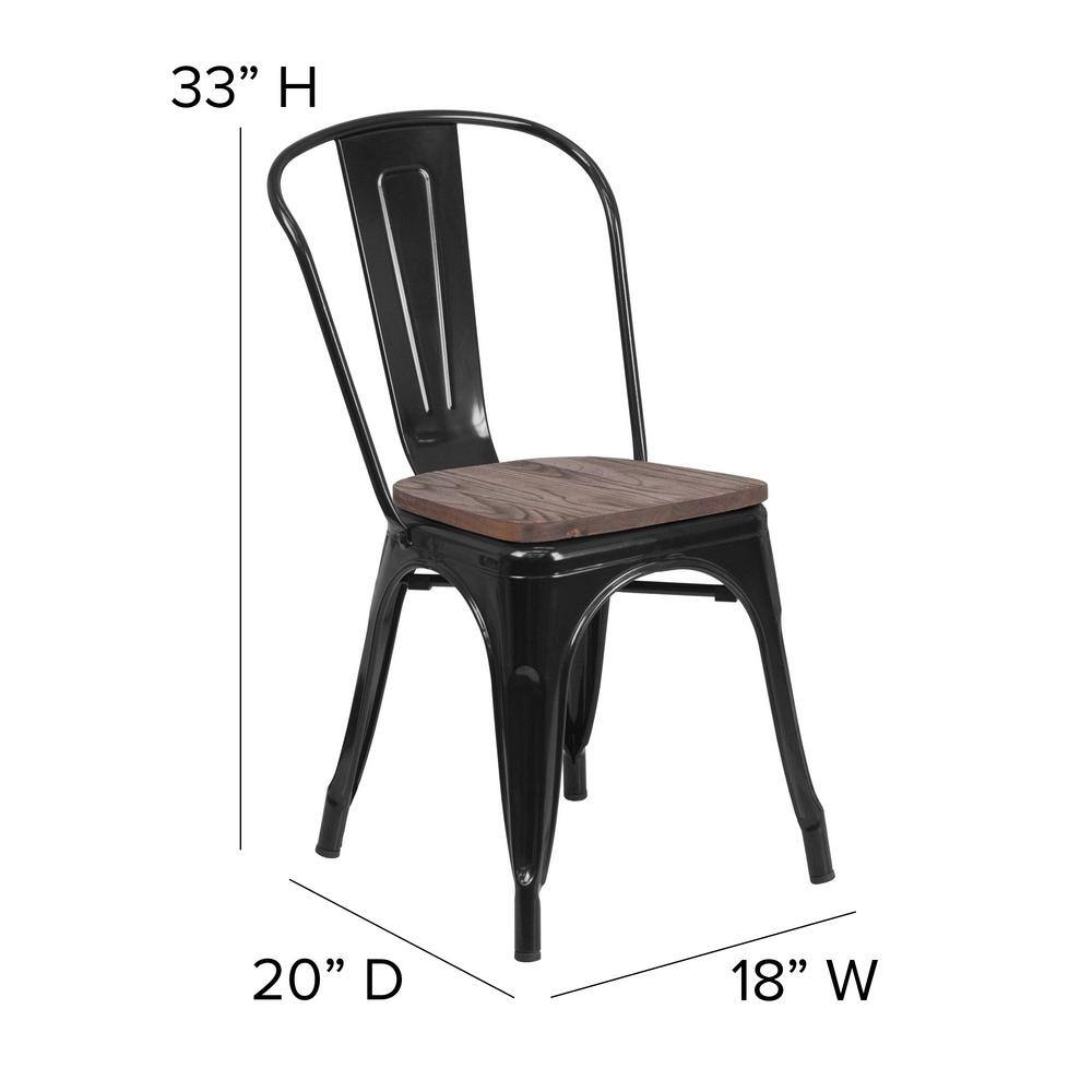 Black Metal High Back Industrial Side Chair Set