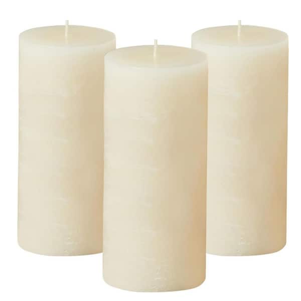 Ivory Unscented Smokeless Dripless Wax Single Wick Pillar Candle 3-Pack