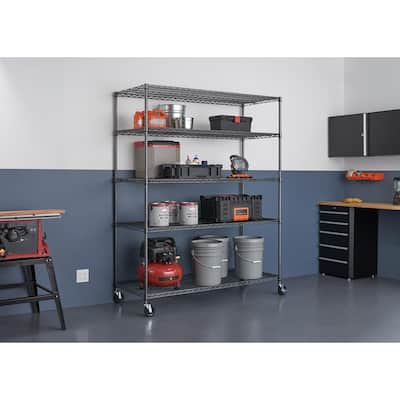 TRINITY Black 4-Tier Steel Wire Shelving Unit (48 in. W x 72 in. H x 24 ...