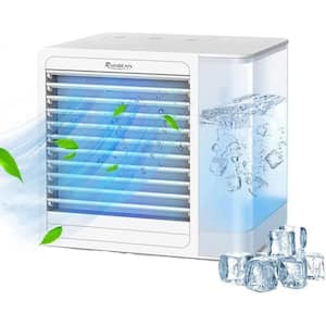 Portable Air Conditioner Cools 45 sq. ft. Personal Air Cooler with Humidifier, LED Light & Adjustable Purifier in White